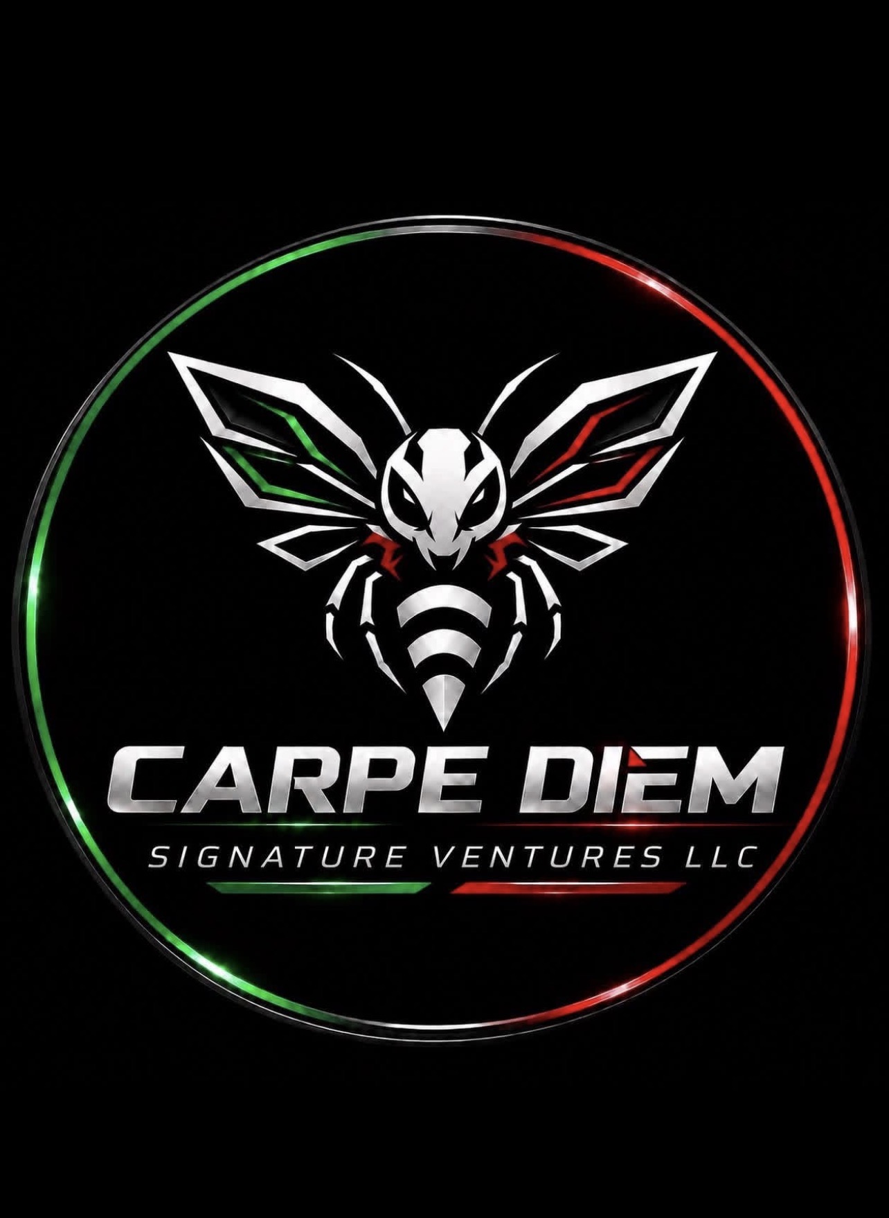 Carpe Diem Signature Ventures LLC — silver wasp logo with green and red accents